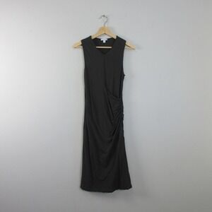 Standard James Perse Midi Dress 1 S Black Sleeveless Ruched Cotton Casual 220
